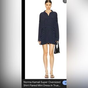 Norma Kamali Dark Blue Striped Mini Dress